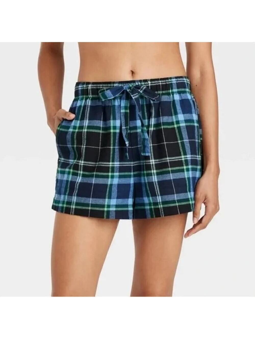 Auden NWT Women's Blue Plaid Flannel Pajama Sleep Shorts Size XS